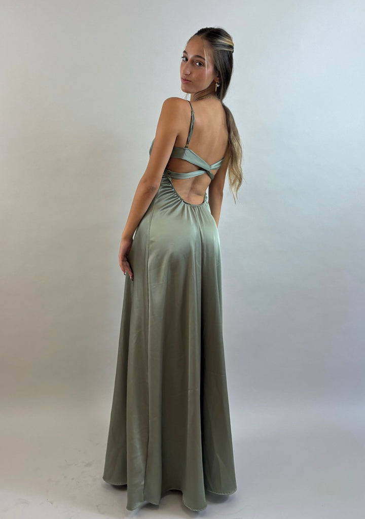 Shir - Green Satin Evening Dress  Evening dress - StudioSharonGuy