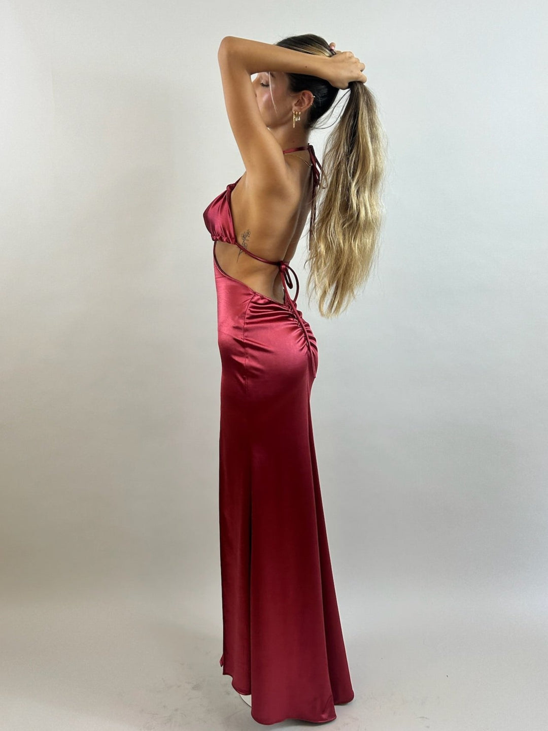 Red Low-Back Satin Evening Dress  Evening dress - StudioSharonGuy