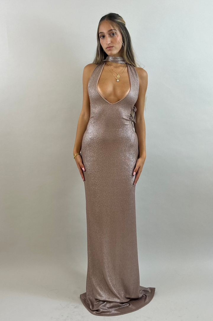 Nude Color Shimmering Lycra Evening Dress  Evening dress - StudioSharonGuy