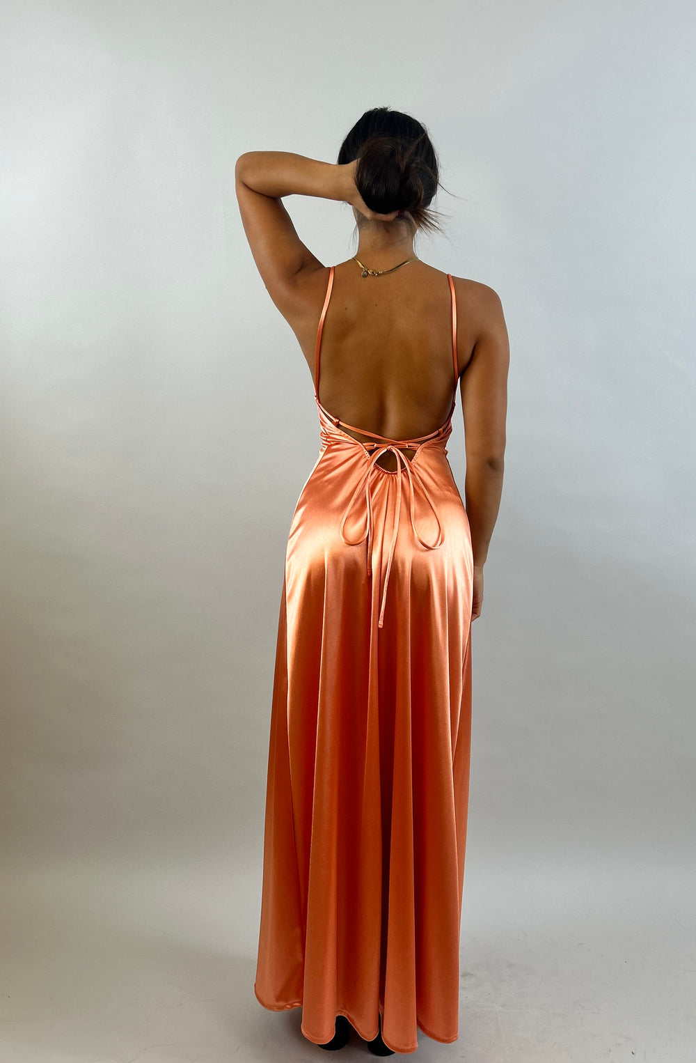 Jessy - Orange V-Neck Satin Evening Dress  Evening dress - StudioSharonGuy