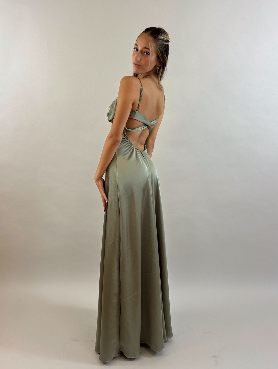 Shir - Green Satin Evening Dress  Evening dress - StudioSharonGuy