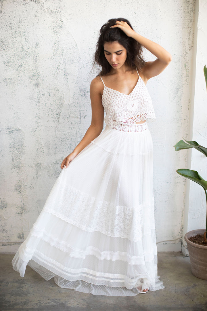 CHIFFON LACE MAXI SKIRT  Wedding Dress - StudioSharonGuy