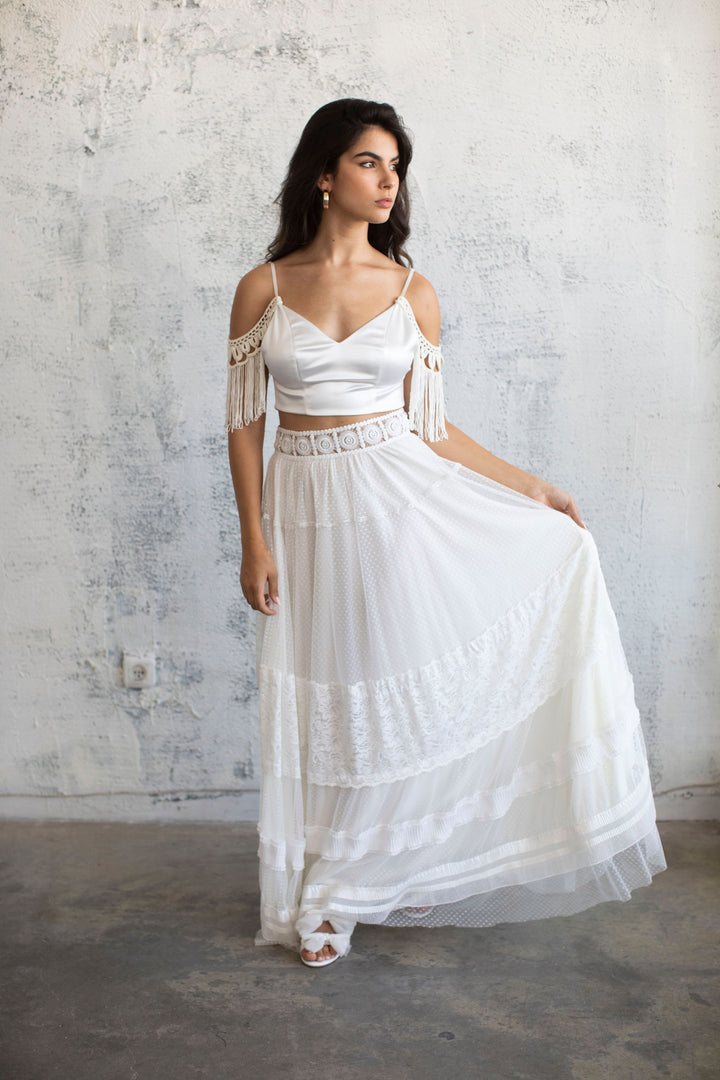 CHIFFON LACE MAXI SKIRT  Wedding Dress - StudioSharonGuy