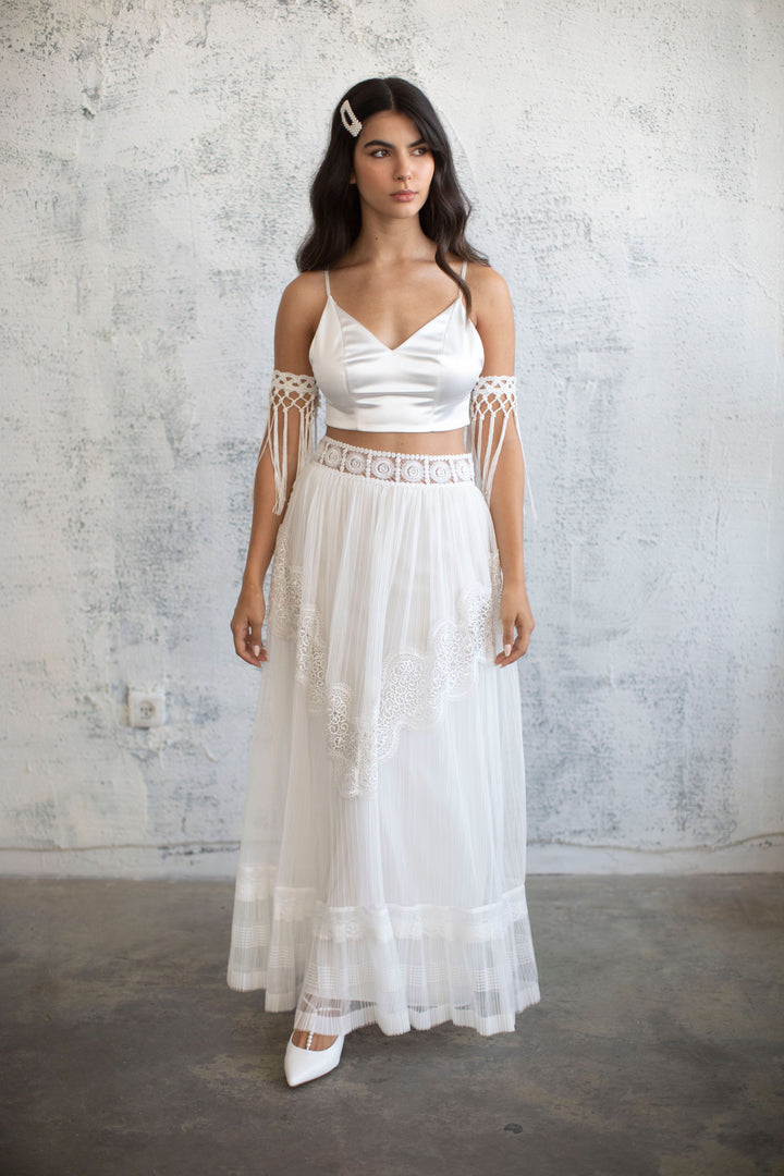 Pleated Chiffon Maxi Skirt  Wedding Dress - StudioSharonGuy
