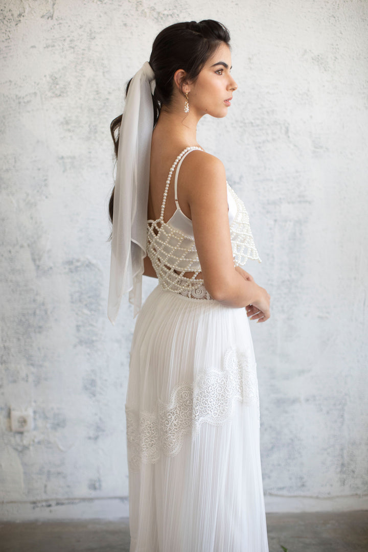 Pleated Chiffon Maxi Skirt  Wedding Dress - StudioSharonGuy