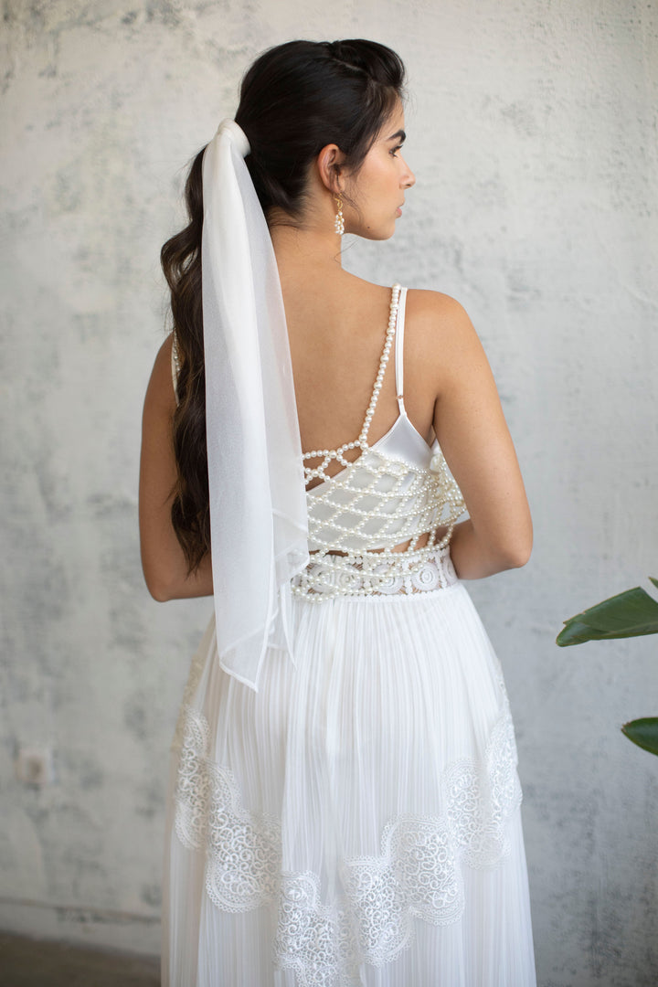 Pleated Chiffon Maxi Skirt  Wedding Dress - StudioSharonGuy